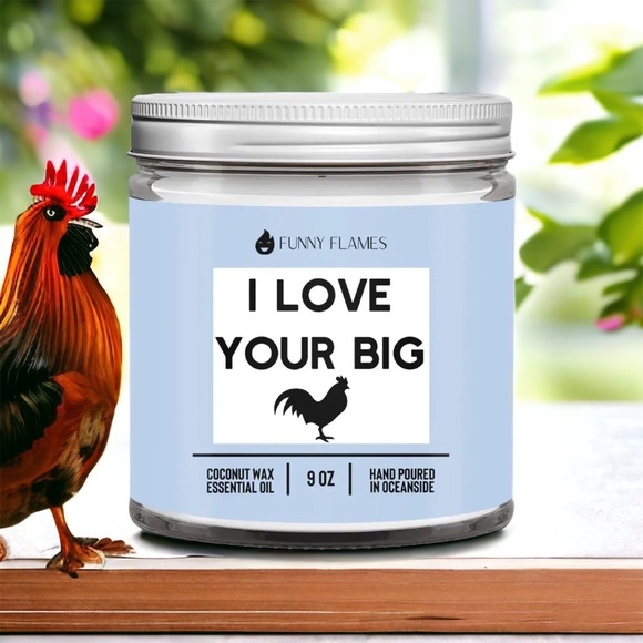 Men! Funny Flames I Love Your Big Rooster Chicken C*ck Humorous Gag Gift Candle - Picture 1 of 3